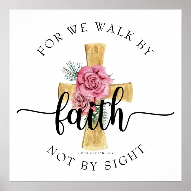 Modern Bible Verse Floral Cross Poster (Front)