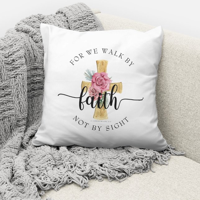 Modern Bible Verse Floral Cross Throw Pillow (Creator Uploaded)