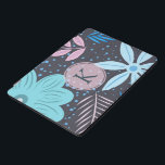 Modern Big Blue Flower Pattern Pink Monogram iPad Pro Cover<br><div class="desc">Modern and pretty floral design with pink monogram.</div>
