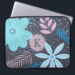 Modern Big Blue Flower Pattern Pink Monogram Laptop Sleeve<br><div class="desc">Modern and pretty floral design with pink monogram.</div>