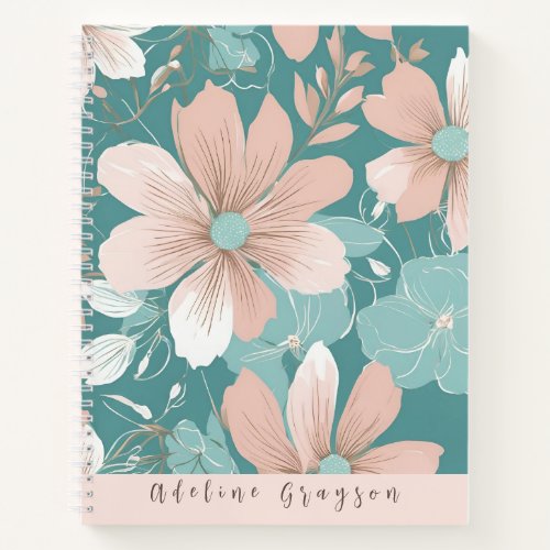 Modern Big Blush Floral with Teal Hardcover Notebook