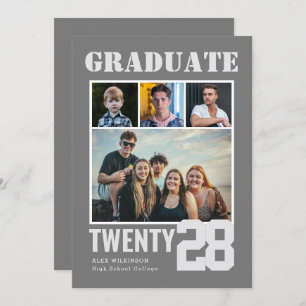 Modern Big Bold Script Trendy 5 Photo Graduation Invitation