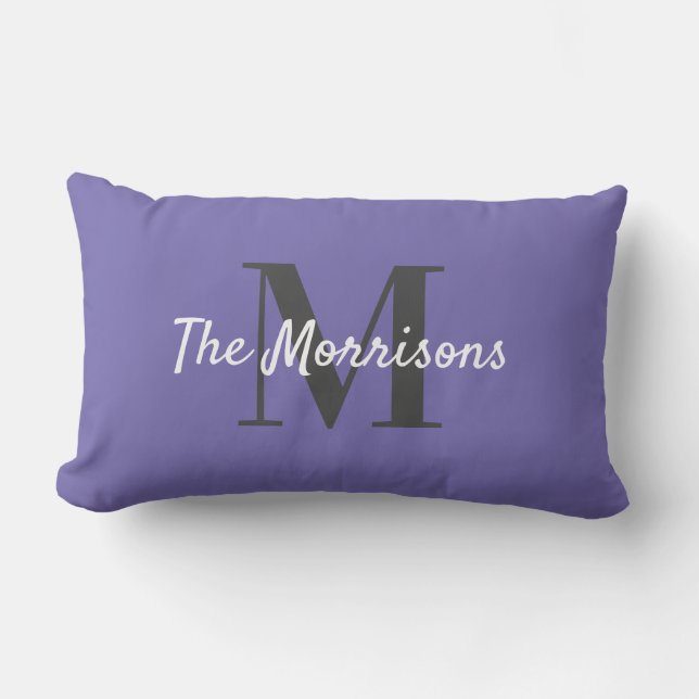 Modern Big Family Monogram Solid Periwinkle Blue Lumbar Pillow (Front)