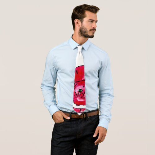 Modern Big Fat Cat Artisan Satin Neck Tie