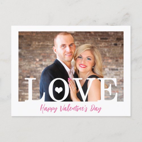 Modern Big LOVE Letters  Your Photo Pink Script Holiday Postcard