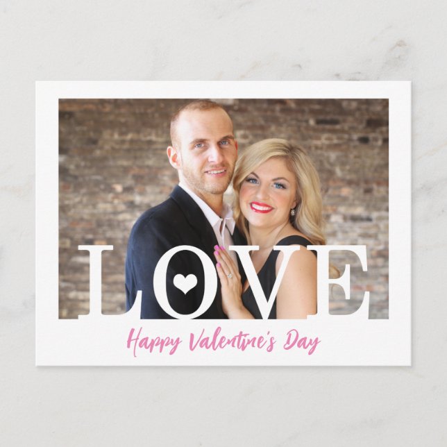 Modern Big LOVE Letters | Your Photo Pink Script Holiday Postcard (Front)
