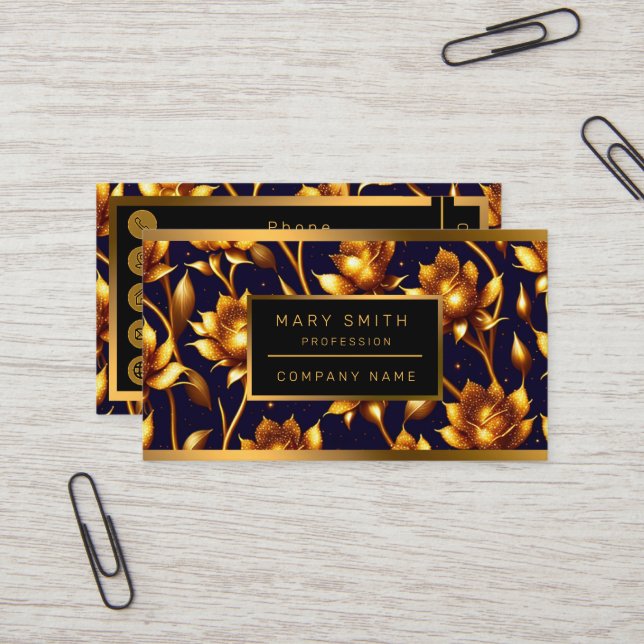 Modern Big Luxury Gold Rose Collection Business Card (Front/Back In Situ)