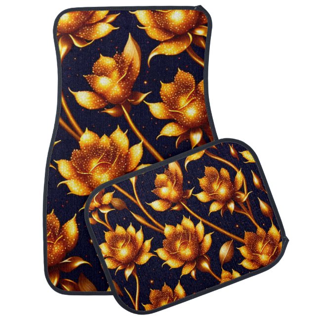 Modern Big Luxury Gold Rose Collection Car Floor Mat (Set)