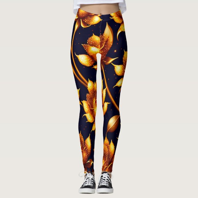 Modern Big Luxury Gold Rose Collection Leggings (Front)
