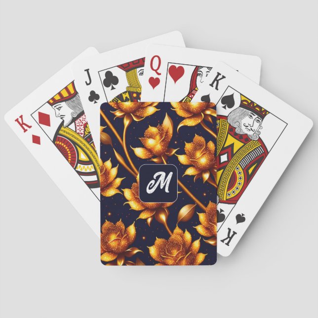 Modern Big Luxury Gold Rose Collection Poker Cards (Back)