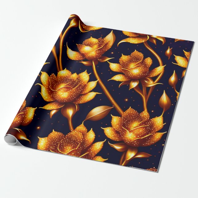 Modern Big Luxury Gold Rose Collection Wrapping Paper (Unrolled)