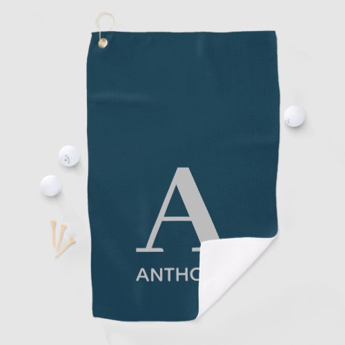 Modern Big Monogram Name Navy Blue Mens Golf Towel