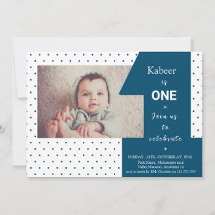 Modern Big One First Birthday Photo Invitation