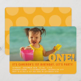 Modern Big ONE Fun Baby Girl or Boy First Birthday Invitation