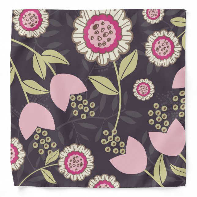 Modern Big Pink Floral Tulip Pattern Bandana (Front)