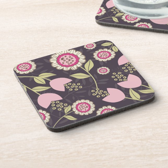 Modern Big Pink Floral Tulip Pattern Beverage Coaster (Left Side)