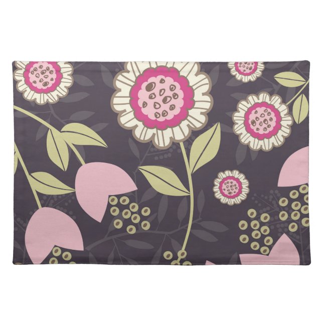 Modern Big Pink Floral Tulip Pattern Cloth Placemat (Front)