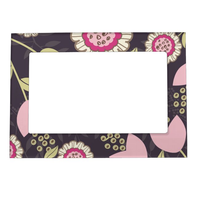 Modern Big Pink Floral Tulip Pattern Magnetic Frame (Front)