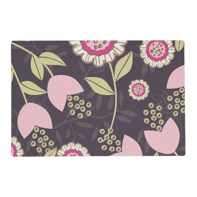 Modern Big Pink Floral Tulip Pattern Placemat (Front)