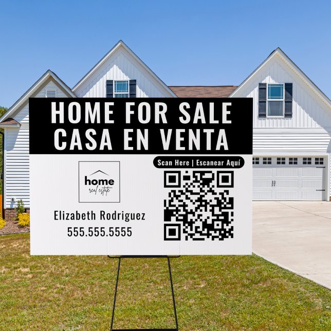 Modern Bilingual Black White Real Estate For Sale Sign (Creator Uploaded)