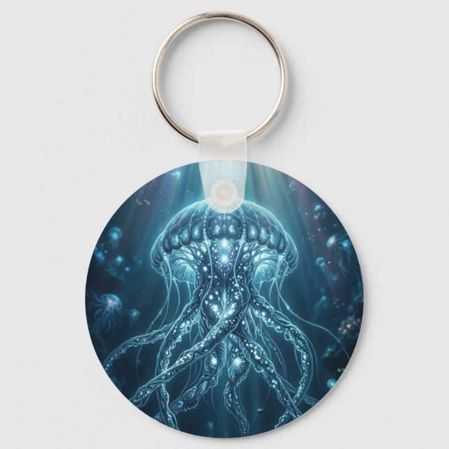 "Modern Bioluminescent Jellyfish Deep Sea Wall Clo Keychain (Front)
