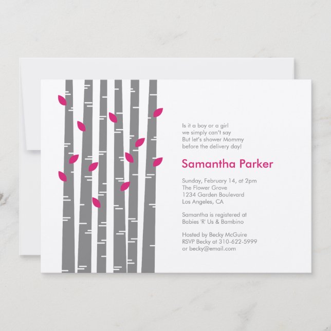 Modern Birch - Fuchsia Baby Shower Invitation (Front)