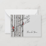 Modern Birch Trees and Red Birds Thank You Note Card
