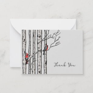 Modern Birch Trees and Red Birds Thank You Note Card