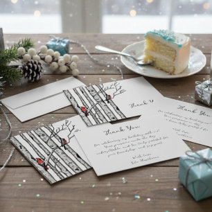 Modern Birch Trees and Red Birds Thank You Note Card