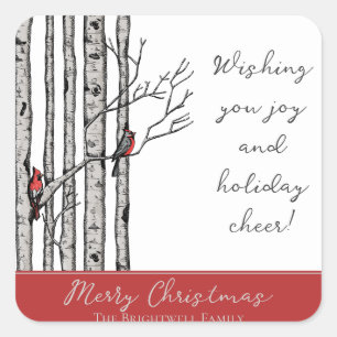 Modern Birch Trees and Red Cardinal Birds Square Sticker