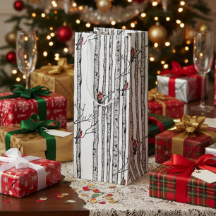 Modern Birch Trees and Red Cardinal Birds Wine Gift Bag