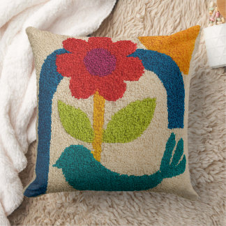 Modern bird and rose design pillow