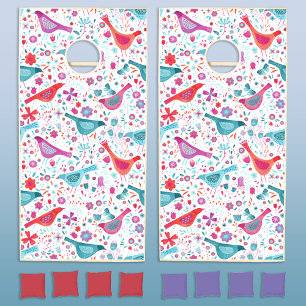 Modern Bird and Wildflower Pattern Cornhole Set