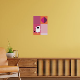 Modern Bird Color Block Pink Orange Poster