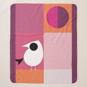Modern Bird Color Block Pink Orange Sherpa Blanket