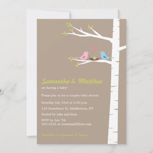 Modern Bird Couples Baby Shower Invitation Neutral
