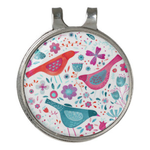 Modern Bird Floral Watercolor Golf Hat Clip