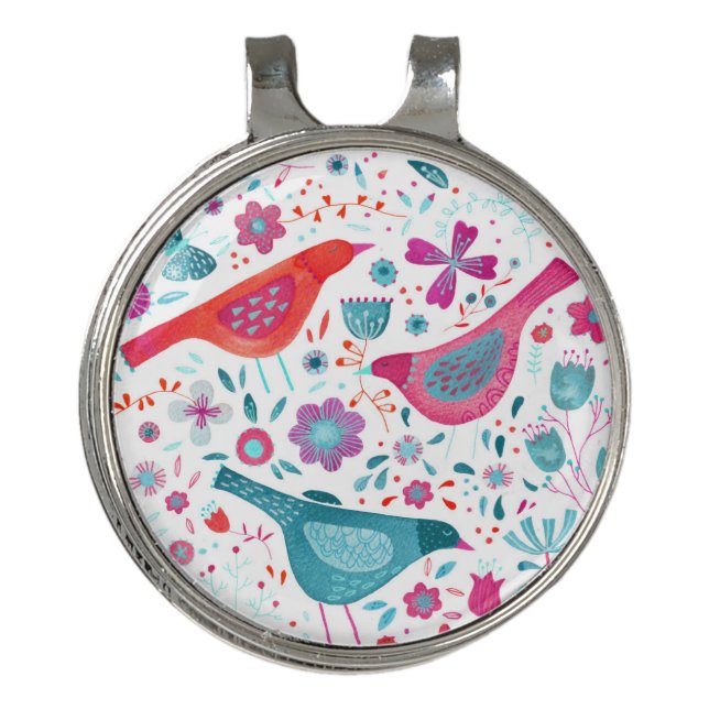Modern Bird Floral Watercolor Golf Hat Clip (Front)