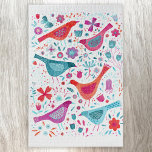 Modern Bird Floral Watercolor Jigsaw Puzzle<br><div class="desc">Modern and contemporary watercolor birds and flowers pattern in vibrant teal green,  magenta pink and red on a white background.  Original art by Nic Squirrell.</div>