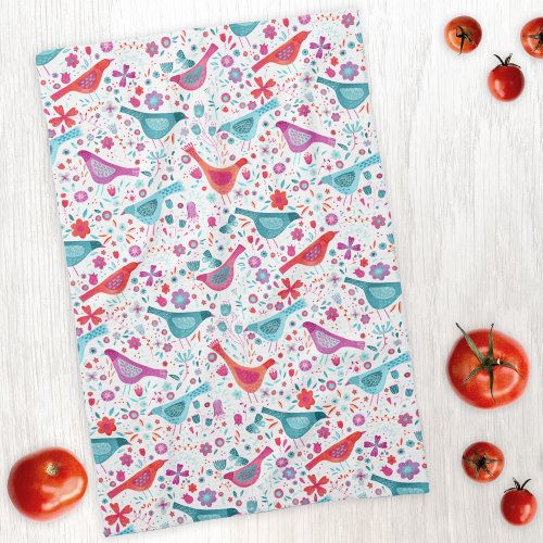 Modern Bird Floral Watercolor Kitchen Towel