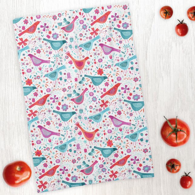Modern Bird Floral Watercolor Kitchen Towel (Creator Uploaded)