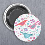 Modern Bird Floral Watercolor Magnet<br><div class="desc">Modern and contemporary watercolor birds and flowers pattern in vibrant teal green,  magenta pink and red on a white background.  Original art by Nic Squirrell.</div>