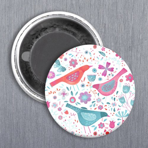 Modern Bird Floral Watercolor Magnet