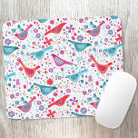 Modern Bird Floral Watercolor Mouse Pad<br><div class="desc">Modern and contemporary watercolor birds and flowers pattern in vibrant teal green,  magenta pink and red on a white background.  Original art by Nic Squirrell.</div>