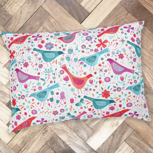 Modern Bird Floral Watercolor Pet Bed