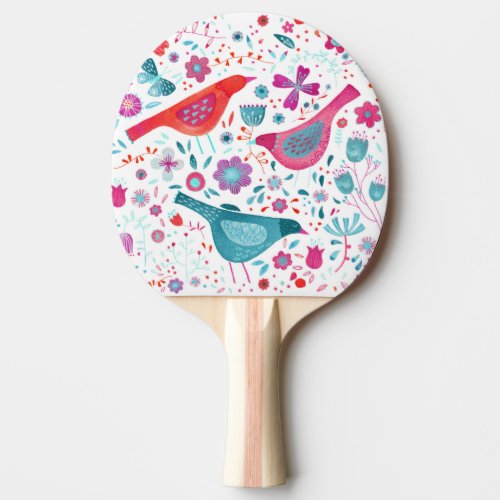 Modern Bird Floral Watercolor Ping Pong Paddle