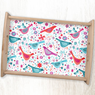 Modern Bird Floral Watercolor Serving Tray