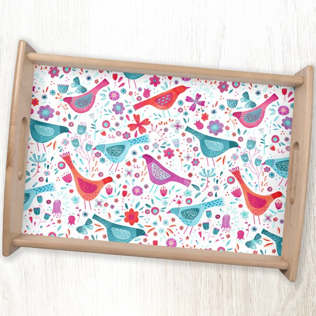 Modern Bird Floral Watercolor Serving Tray (Creator Uploaded)