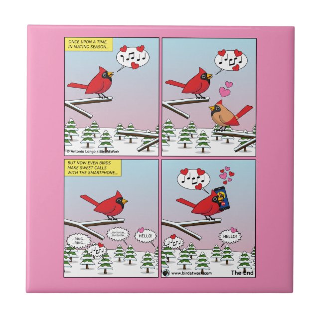 Modern Bird Mating Calls Comic Ceramic Tile (Front)