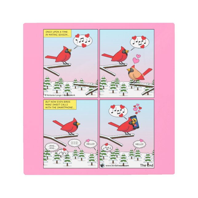 Modern Bird Mating Calls Comic Metal Print (Front)